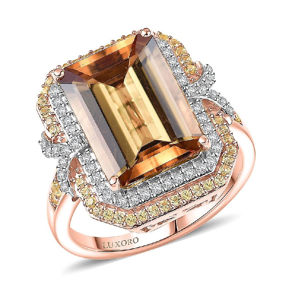 Luxoro AAA Marialite Yellow Sapphire Diamond Ring in 10K Rose Gold 7.70 ctw