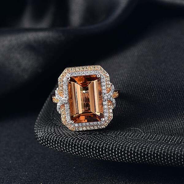 Luxoro AAA Marialite Yellow Sapphire Diamond Ring In 10K Rose Gold 7.70 Ctw