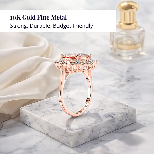 Luxoro AAA Marropino Morganite And G-H I2 Diamond 4.84 Ctw Ring In 10K Rose Gold 4.33 Grams