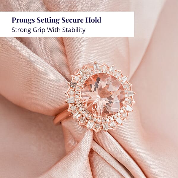 Luxoro AAA Marropino Morganite And G-H I2 Diamond 4.84 Ctw Ring In 10K Rose Gold 4.33 Grams