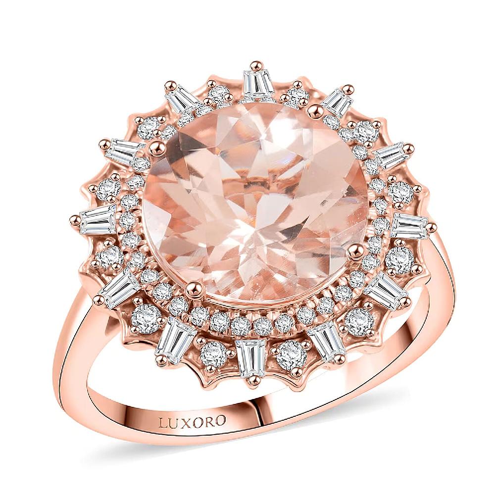 Luxoro AAA Marropino Morganite and G-H I2 Diamond 4.84 ctw Ring in 10K Rose Gold 4.33 Grams