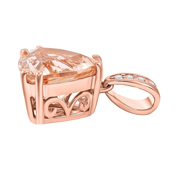 Luxoro AAA Marropino Morganite And G-H I2 Diamond Pendant Without Chain In 10K Rose Gold