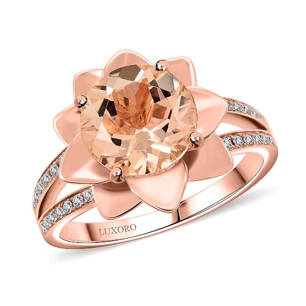 Luxoro AAA Marropino Morganite and G-H I2 Diamond 3.60 ctw Daisy Floral Ring in 10K Rose Gold 6.07 Grams