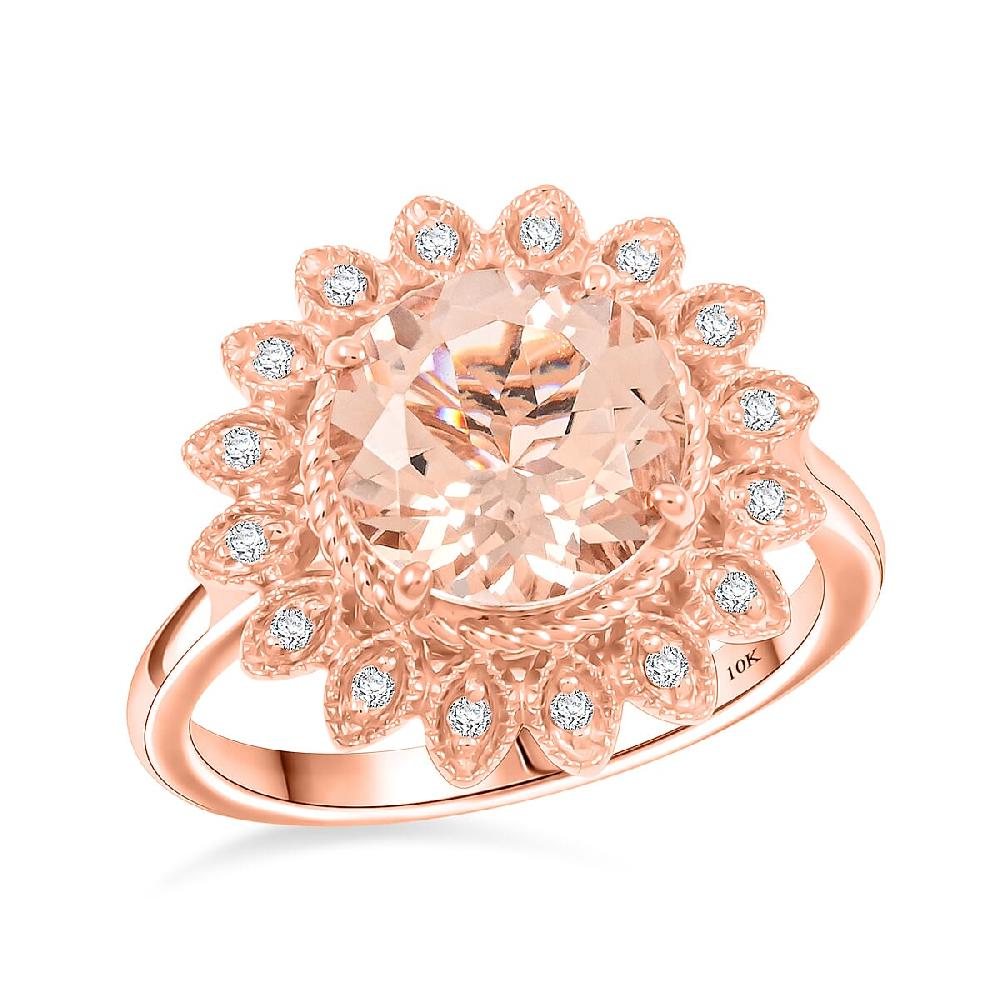 Luxoro AAA Marropino Morganite and G-H I2 Diamond 3.50 ctw Ring in 10K Rose Gold 4.95 Grams