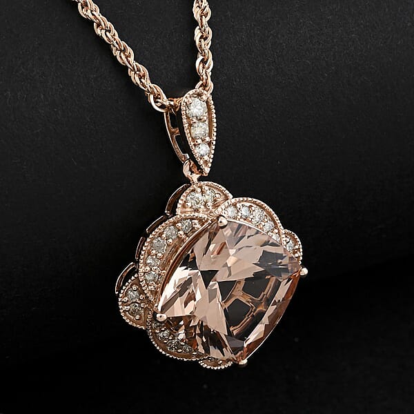 Luxoro AAA Marropino Morganite And G-H I2 Diamond 6.94 Ctw Pendant Necklace In 10K Rose Gold 18 Inches