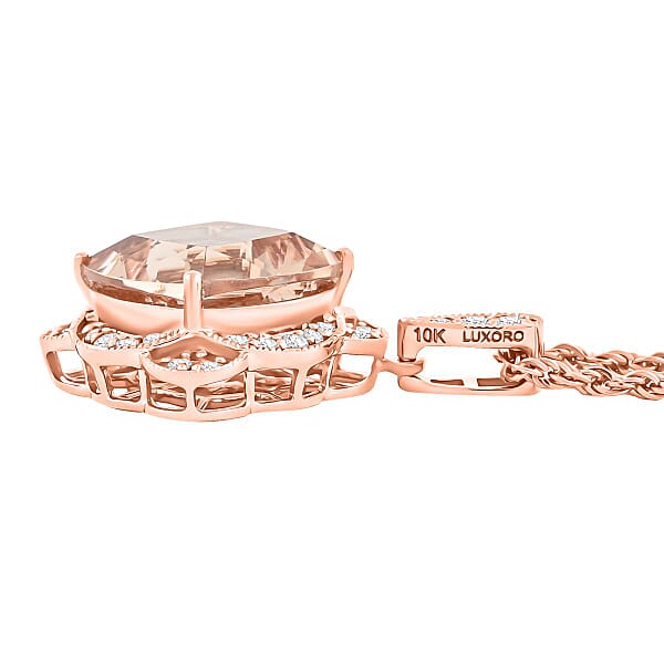 Luxoro AAA Marropino Morganite And G-H I2 Diamond 6.94 Ctw Pendant Necklace In 10K Rose Gold 18 Inches