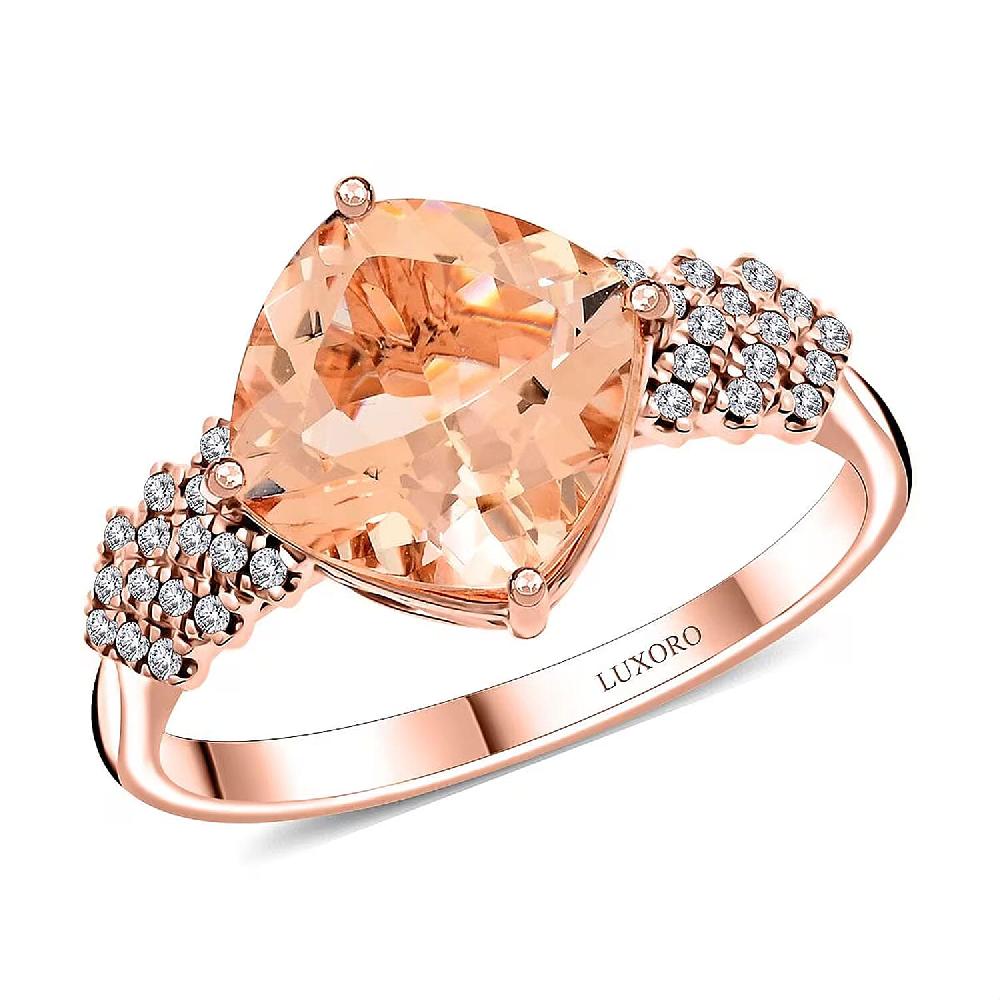 Luxoro AAA Marropino Morganite and G-H I2 Diamond 3.80 ctw Ring in 10K Rose Gold