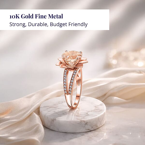 Luxoro AAA Marropino Morganite And G-H I2 Diamond 3.60 Ctw Daisy Floral Ring In 10K Rose Gold 6.07 Grams