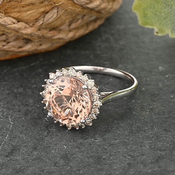 Luxoro AAA Marropino Morganite And G-H I2 Diamond 5.00 Ctw Ring In 14K White Gold 5.00 Ctw