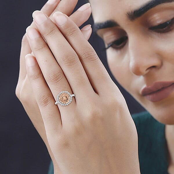 Luxoro AAA Marropino Morganite And G-H I2 Diamond 5.00 Ctw Ring In 14K White Gold 5.00 Ctw
