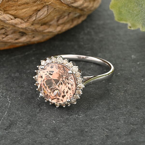 Luxoro AAA Marropino Morganite And G-H I2 Diamond 5.00 Ctw Ring In 14K White Gold