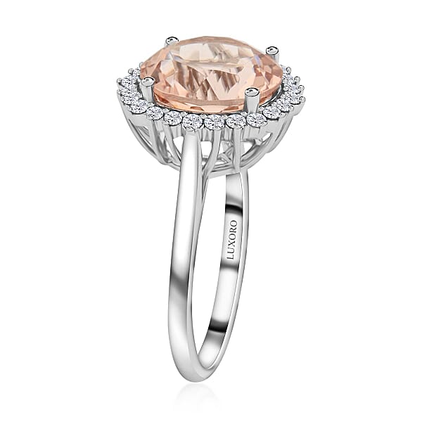 Luxoro AAA Marropino Morganite And G-H I2 Diamond 5.00 Ctw Ring In 14K White Gold
