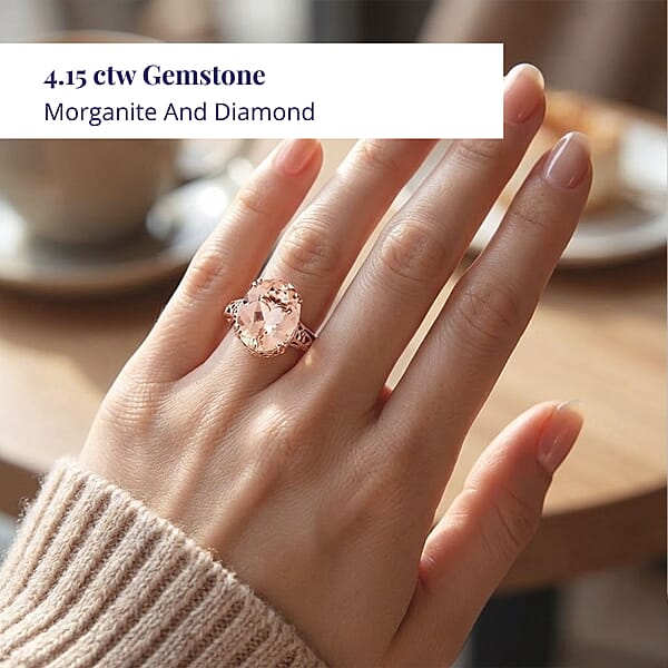 Luxoro AAA Marropino Morganite And G-H I2 Diamond 4.15 Ctw Ring In 10K Rose Gold
