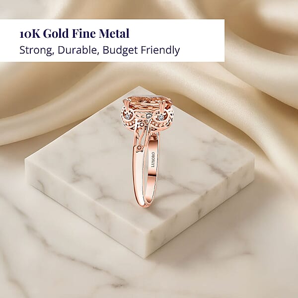 Luxoro AAA Marropino Morganite And G-H I2 Diamond 4.15 Ctw Ring In 10K Rose Gold