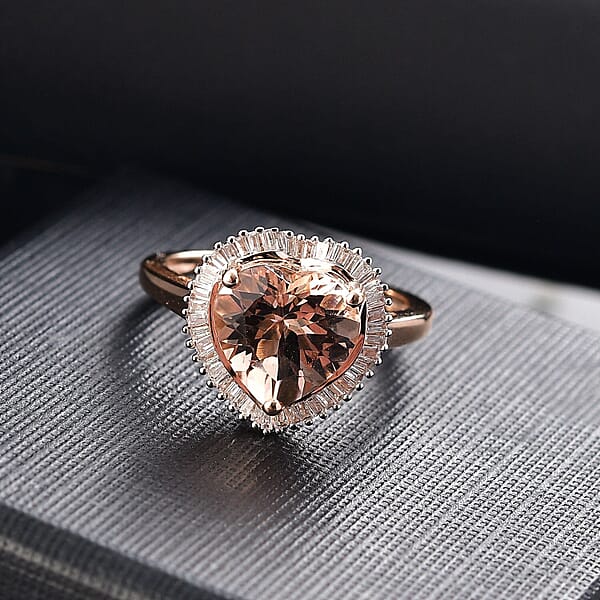 Luxoro AAA Marropino Morganite Diamond G-H I2 3.33 Ctw Heart Ring In 10K Rose Gold (Size 7.5)