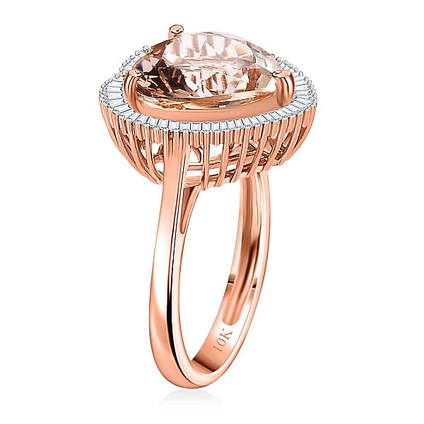 Luxoro AAA Marropino Morganite Diamond G-H I2 3.33 Ctw Heart Ring In 10K Rose Gold (Size 9.0)