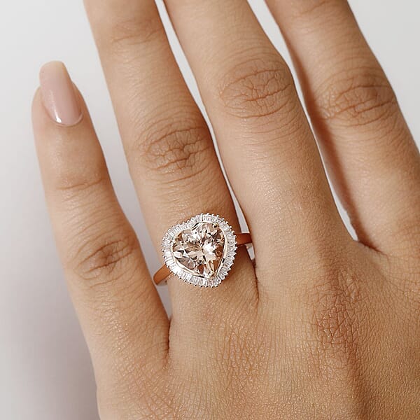 Luxoro AAA Marropino Morganite Diamond G-H I2 3.33 Ctw Heart Ring In 10K Rose Gold (Size 8.5)