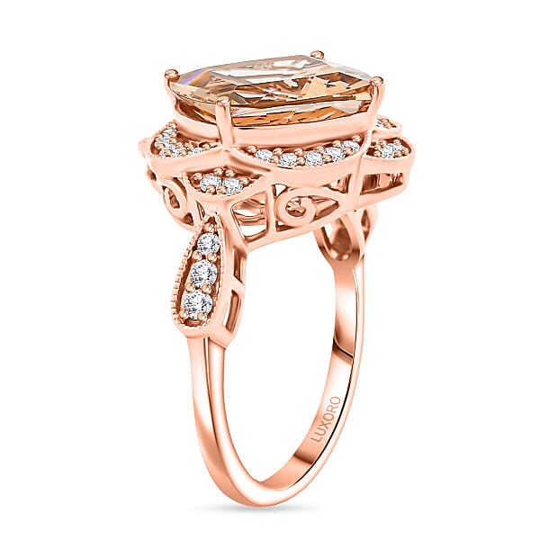 Luxoro AAA Marropino Morganite Diamond Ring In 10K Rose Gold 7.00 Ctw