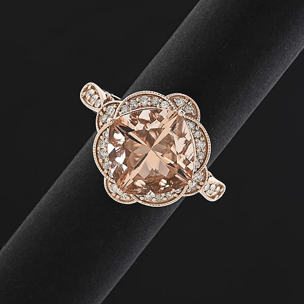 Luxoro AAA Marropino Morganite Diamond Ring In 10K Rose Gold 7.00 Ctw