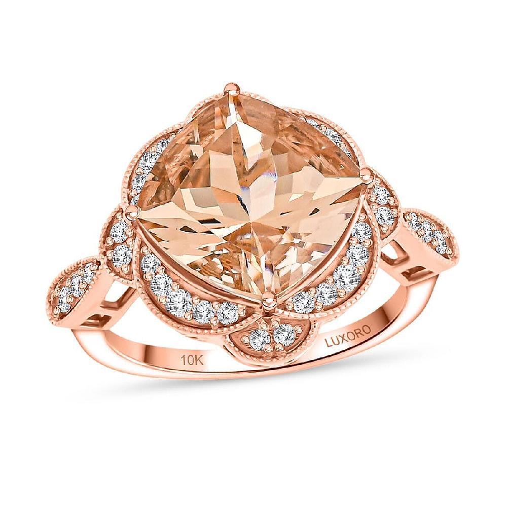 Luxoro AAA Marropino Morganite Diamond Ring in 10K Rose Gold 7.00 ctw