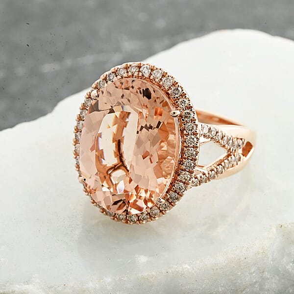 Luxoro AAA Marropino Morganite Diamond Ring In 14K Rose Gold 8.50 Ctw