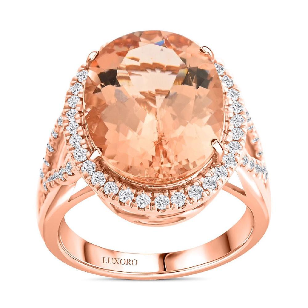 Luxoro AAA Marropino Morganite Diamond Ring in 14K Rose Gold 8.50 ctw
