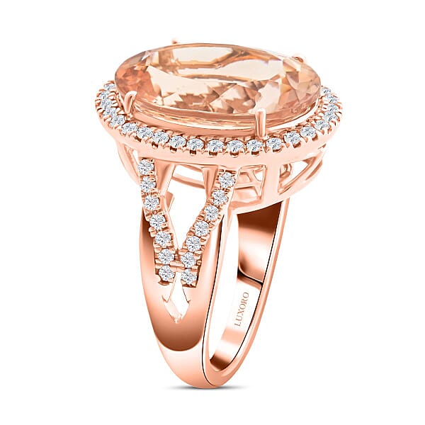 Luxoro AAA Marropino Morganite Diamond Ring In 14K Rose Gold 8.50 Ctw
