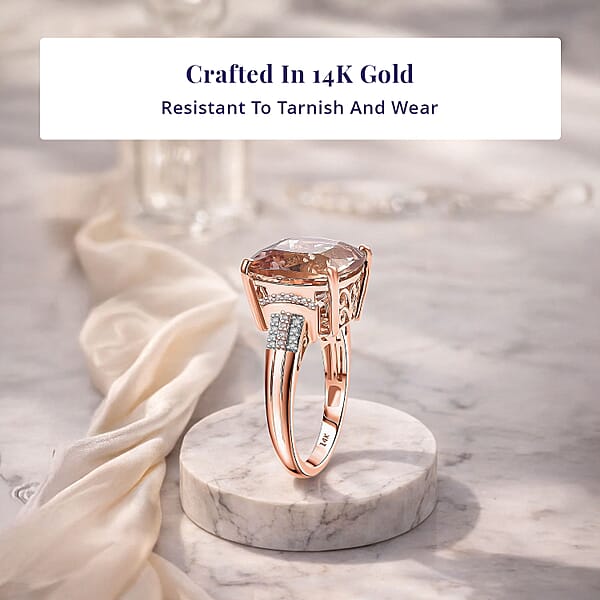 Luxoro AAA Marropino Morganite Natural Pink And White Diamond Ring In 14K Rose Gold 11.70 Ctw