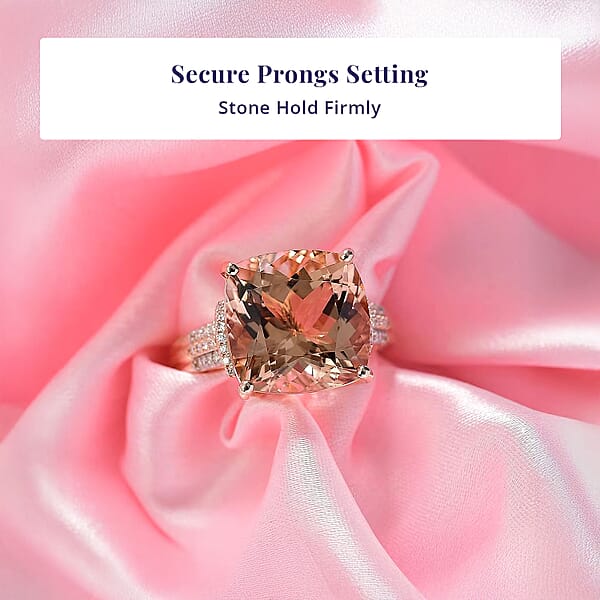 Luxoro AAA Marropino Morganite Natural Pink And White Diamond Ring In 14K Rose Gold 11.70 Ctw