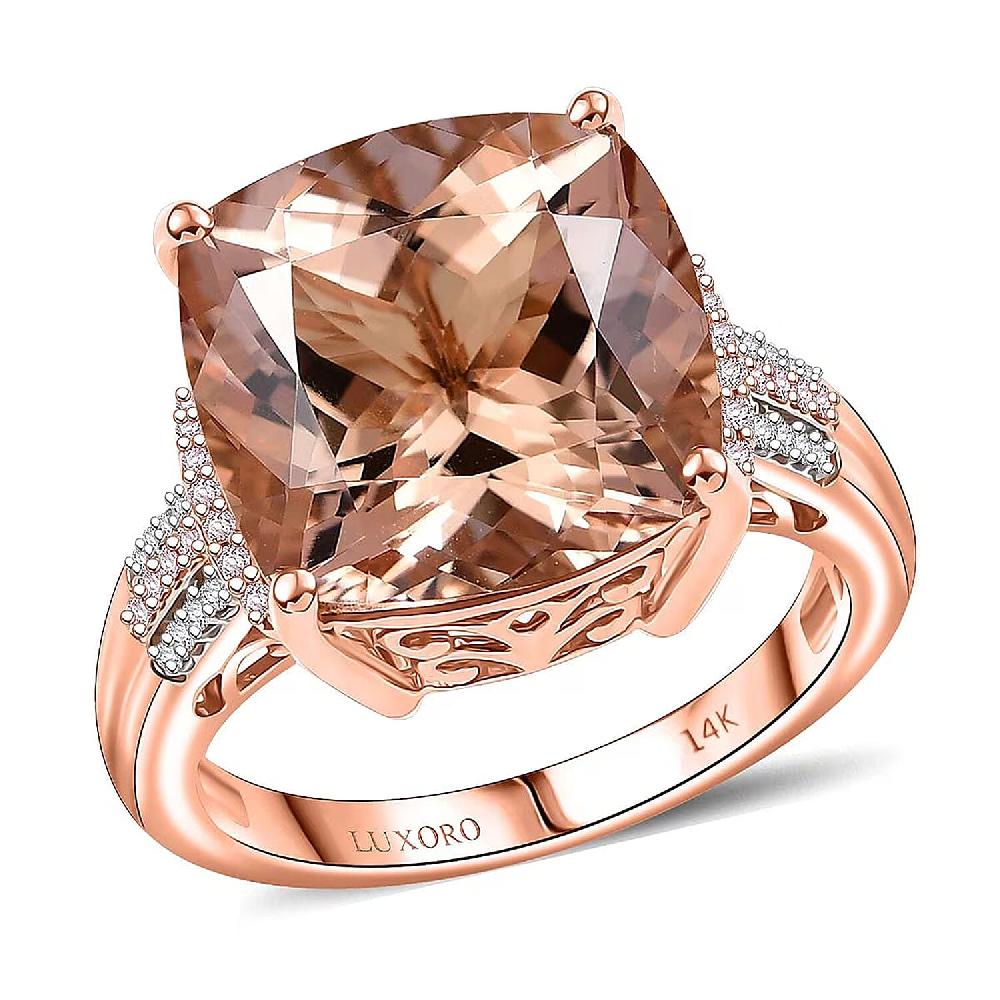 Luxoro AAA Marropino Morganite Natural Pink and White Diamond Ring in 14K Rose Gold 11.70 ctw