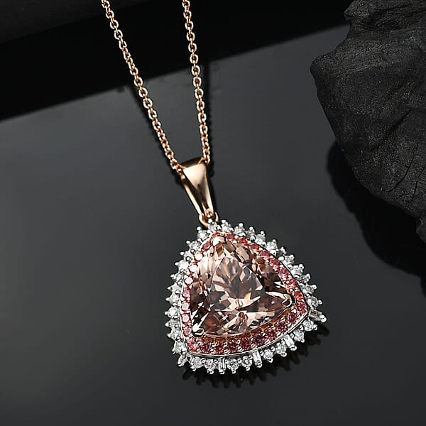 Luxoro AAA Marropino Morganite Padparadscha Sapphire (BT) And Diamond (I2) 6.25 Ctw Pendant Necklace In 14K Rose Gold 20 Inches 5.80 Grams