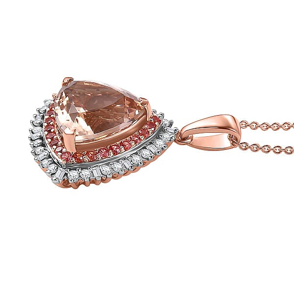 Luxoro AAA Marropino Morganite Padparadscha Sapphire (BT) And Diamond (I2) 6.25 Ctw Pendant Necklace In 14K Rose Gold 20 Inches 5.80 Grams