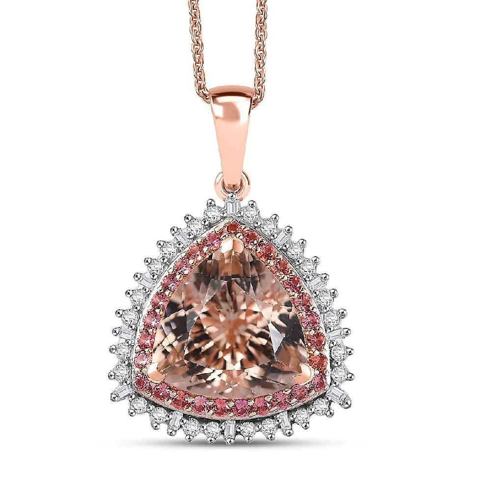 Luxoro AAA Marropino Morganite Padparadscha Sapphire (BT) and Diamond (I2) 6.25 ctw Pendant Necklace in 14K Rose Gold 20 Inches 5.80 Grams