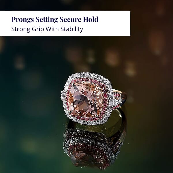 Luxoro AAA Marropino Morganite Padparadscha Sapphire And White Diamond I2 7.80 Ctw Classic Halo Ring In 14K Yellow Gold