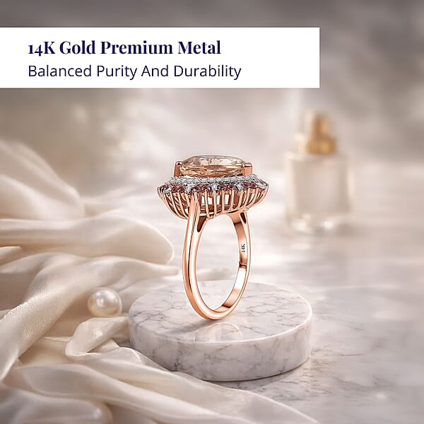 Luxoro AAA Marropino Morganite Padparadscha Sapphire And Diamond I2 5.90 Ctw Radiant Heart Ring In 14K Rose Gold (Size 6.5)