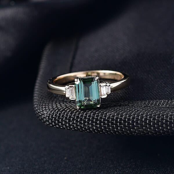 Luxoro AAA Mint Tourmaline And Diamond I2 1.75 Ctw Ring In 10K Yellow Gold