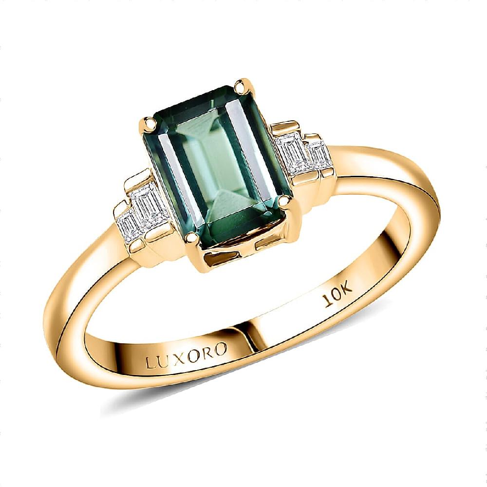 Luxoro AAA Mint Tourmaline and Diamond I2 1.75 ctw Ring in 10K Yellow Gold