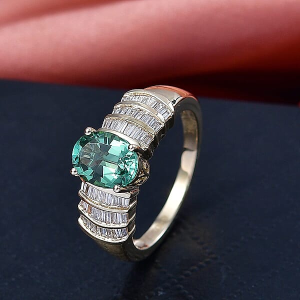Luxoro AAA Mint Tourmaline And Diamond I2 2.10 Ctw Ring In 10K Yellow Gold