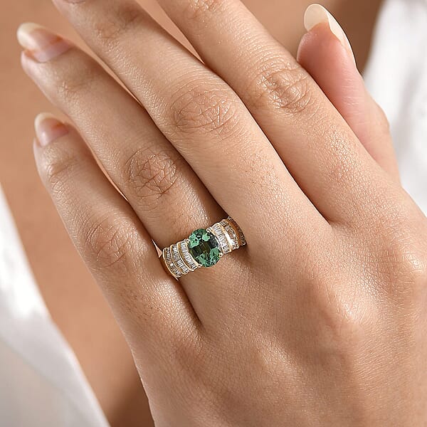 Luxoro AAA Mint Tourmaline And Diamond I2 2.10 Ctw Ring In 10K Yellow Gold