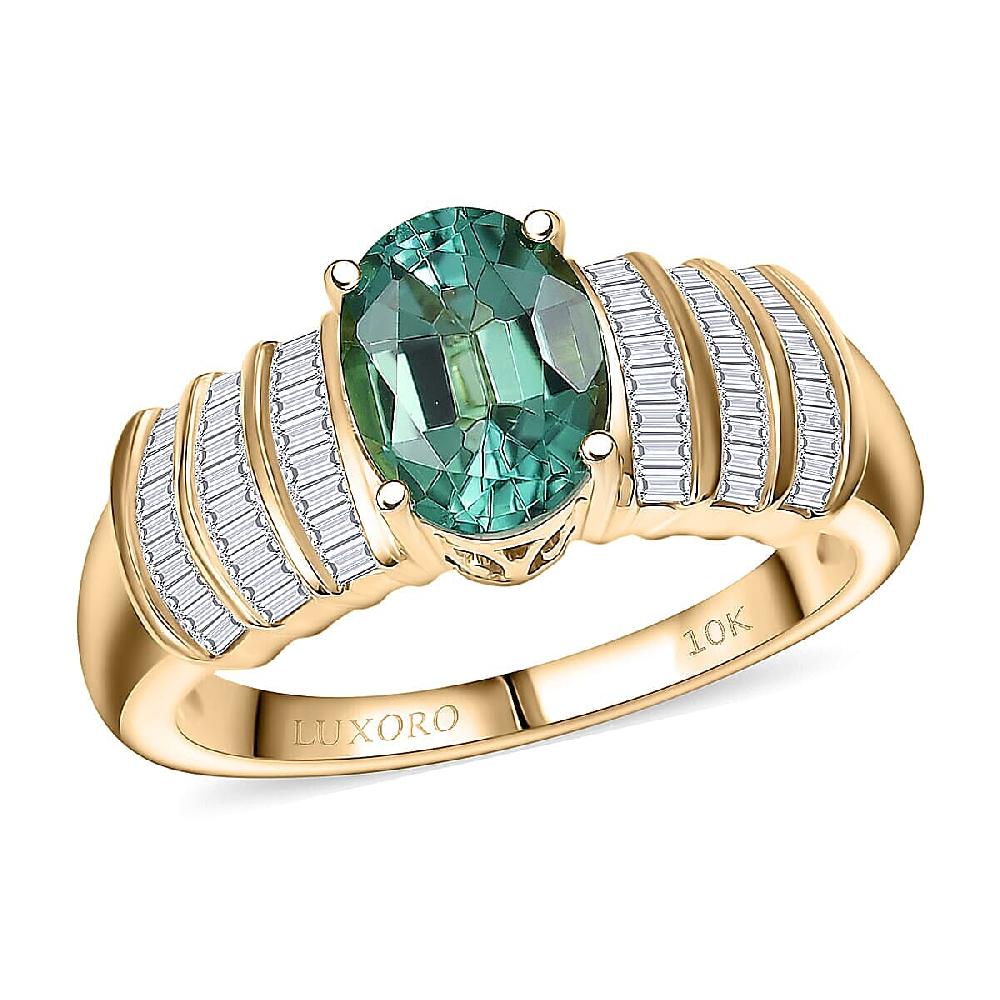 Luxoro AAA Mint Tourmaline and Diamond I2 2.10 ctw Ring in 10K Yellow Gold