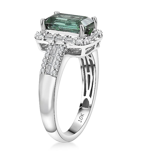 Luxoro AAA Mint Tourmaline Diamond Ring In 10K White Gold 2.20 Ctw