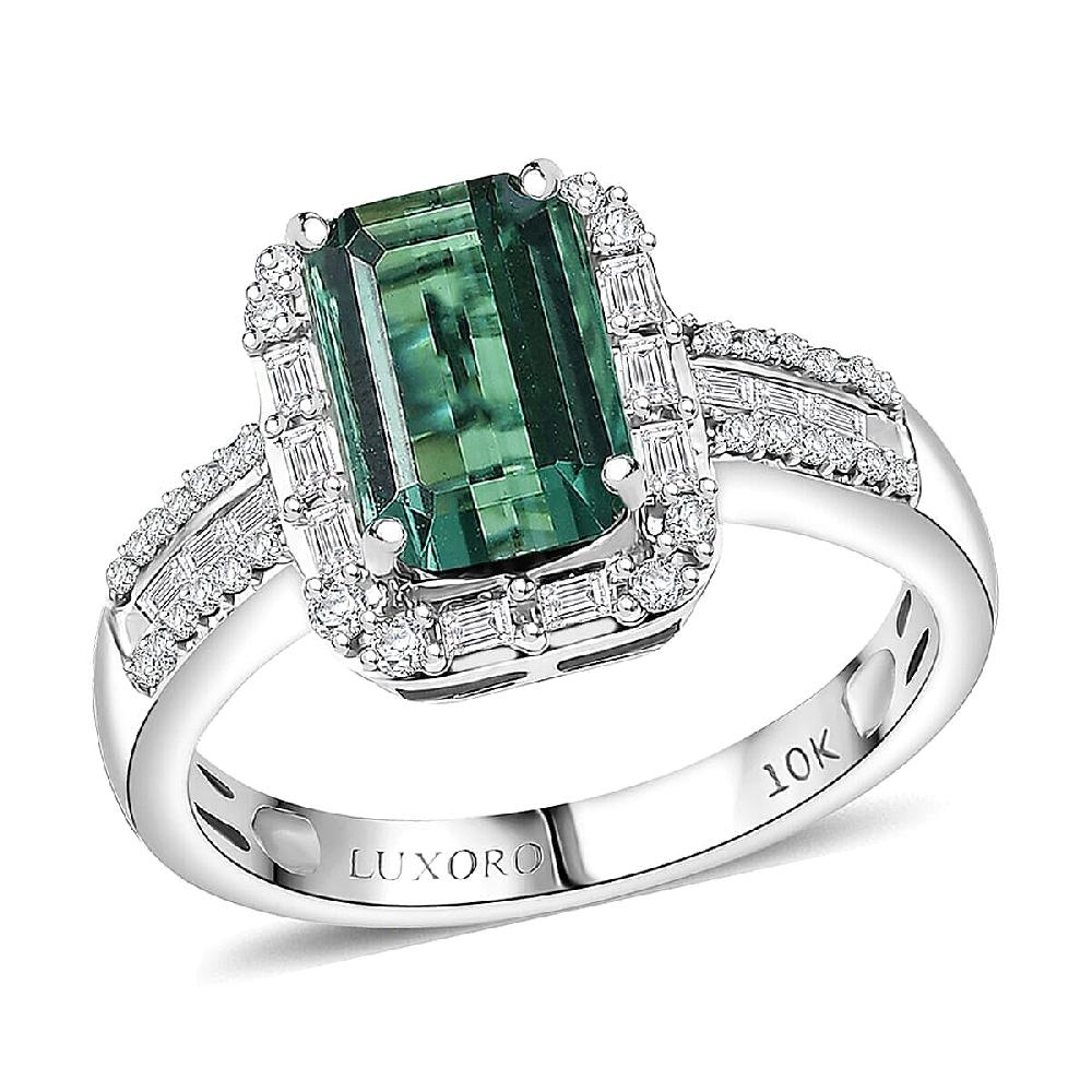 Luxoro AAA Mint Tourmaline Diamond Ring in 10K White Gold 2.20 ctw