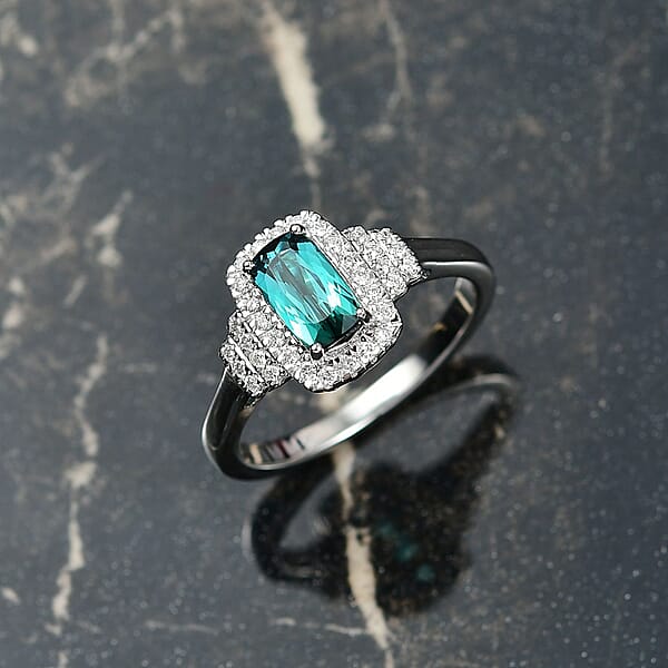 Luxoro AAA Monte Belo Indicolite And G-H I2 Diamond 1.11 Ctw Ring In 10K White Gold