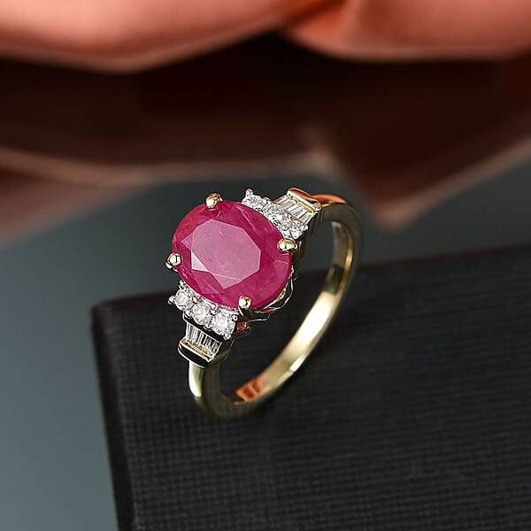 Luxoro AAA Montepuez Ruby And I1 Diamond 3.70 Ctw Ring In 10K Yellow Gold