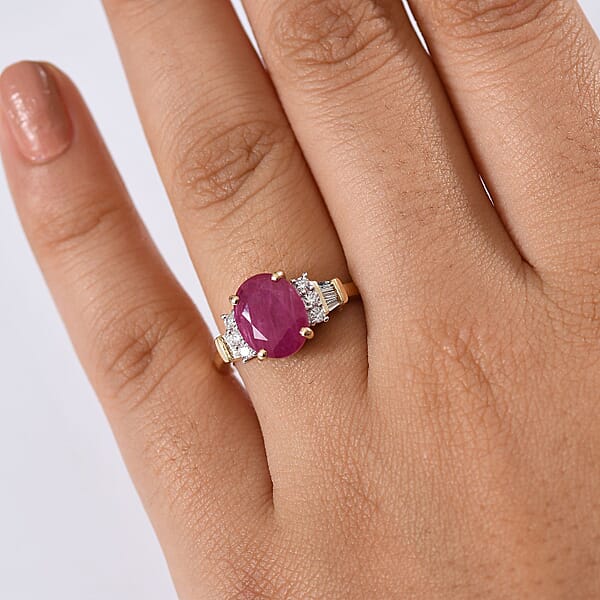 Luxoro AAA Montepuez Ruby And I1 Diamond 3.70 Ctw Ring In 10K Yellow Gold