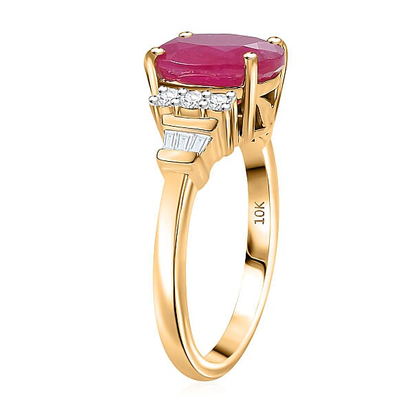 Luxoro AAA Montepuez Ruby And I1 Diamond 3.70 Ctw Ring In 10K Yellow Gold