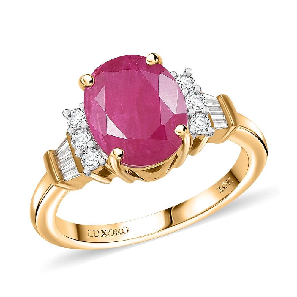 Luxoro AAA Montepuez Ruby and I1 Diamond 3.70 ctw Ring in 10K Yellow Gold