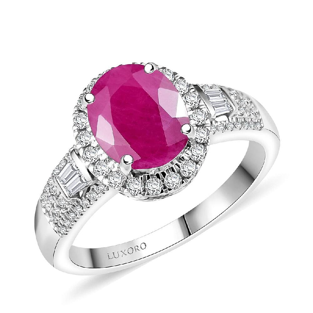 Luxoro AAA Montepuez Ruby Diamond (G-H I2) Halo Ring in 10K White Gold 3.50 ctw