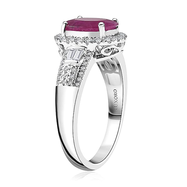 Luxoro AAA Montepuez Ruby Diamond Halo Ring In 10K White Gold 3.50 Ctw