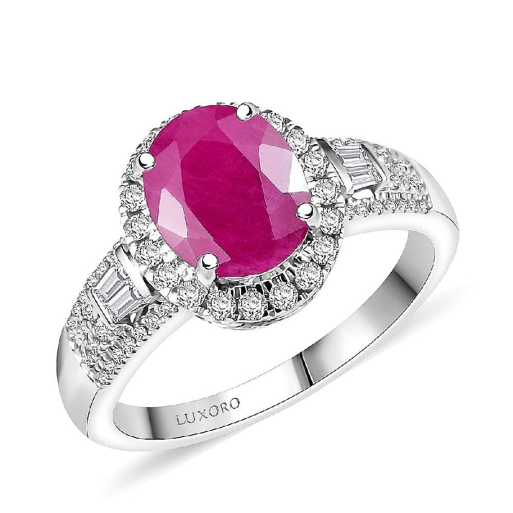 Luxoro AAA Montepuez Ruby Diamond Halo Ring in 10K White Gold 3.50 ctw